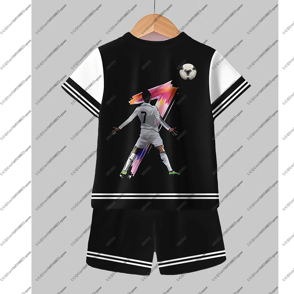 كرة القدم جيرسي المحملة الرجال طفل هدية الذكور عادية تي شيرت رياضي عادية البلوز الأعلى الصبي كرة القدم السراويل منامة رونالدو مجموعة في الهواء الطلق #3