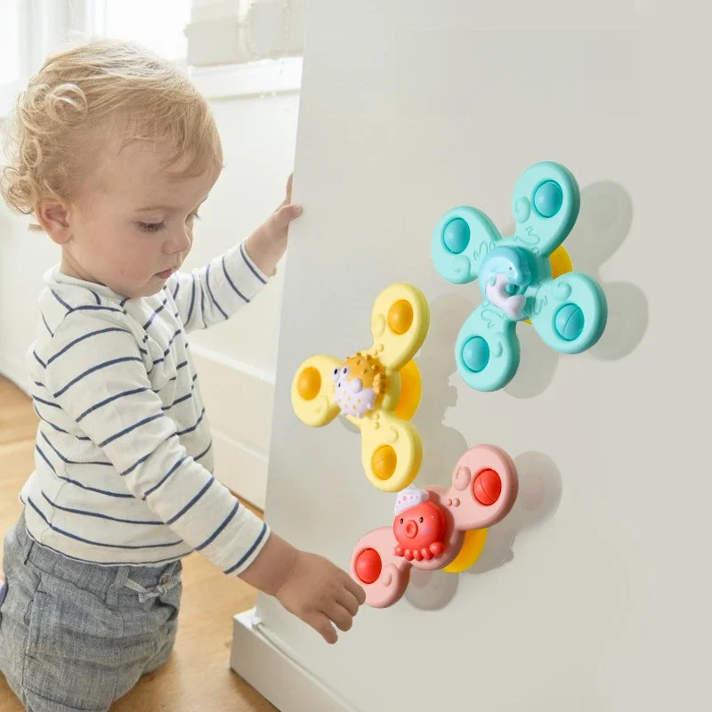 3 pçs/set brinquedos de banho do bebê engraçado banho otário girador ventosa dos desenhos animados