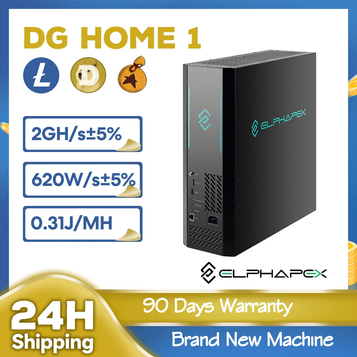 Elphapex dgホームアシックマイナー、ホームアシックマイナー、1 ltc、doge、bel、lky、pep、dogm、eac、630w、新品