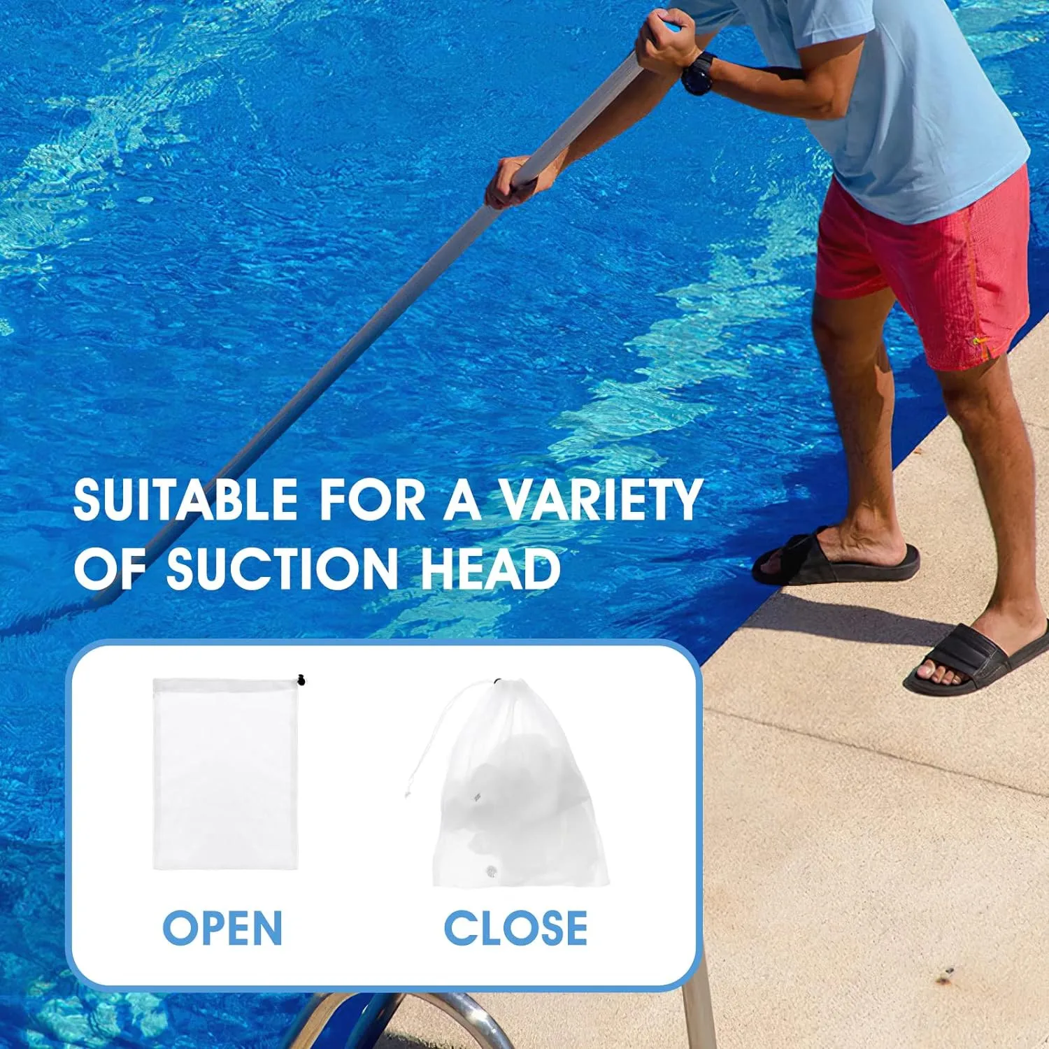 Lot de 1 à 6 sacs de rechange en maille pour aspirateur de piscine avec cordon de verrouillage, réutilisables et lavables, pour piscines, étangs, aquariums