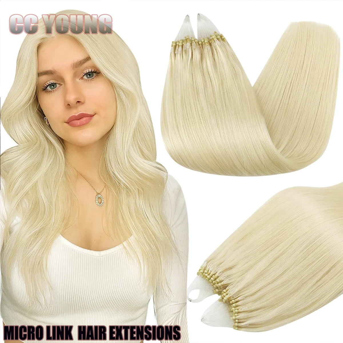 Platinablond echt menselijk haar Micro Loop Hair Extensions Micro Bead Cold Fusion Onzichtbare Micro Link Hair Extensions Lijmloos