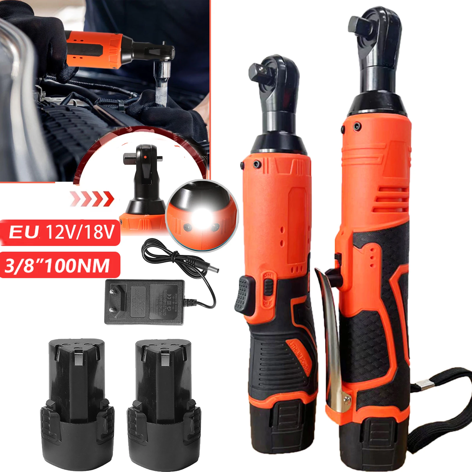 12V/18V Impact Wrench Cordless Rechargeable Electric Wrench 3/8Inch Right Angle Ratchet Wrenches Impact Driver Repair Power Tool