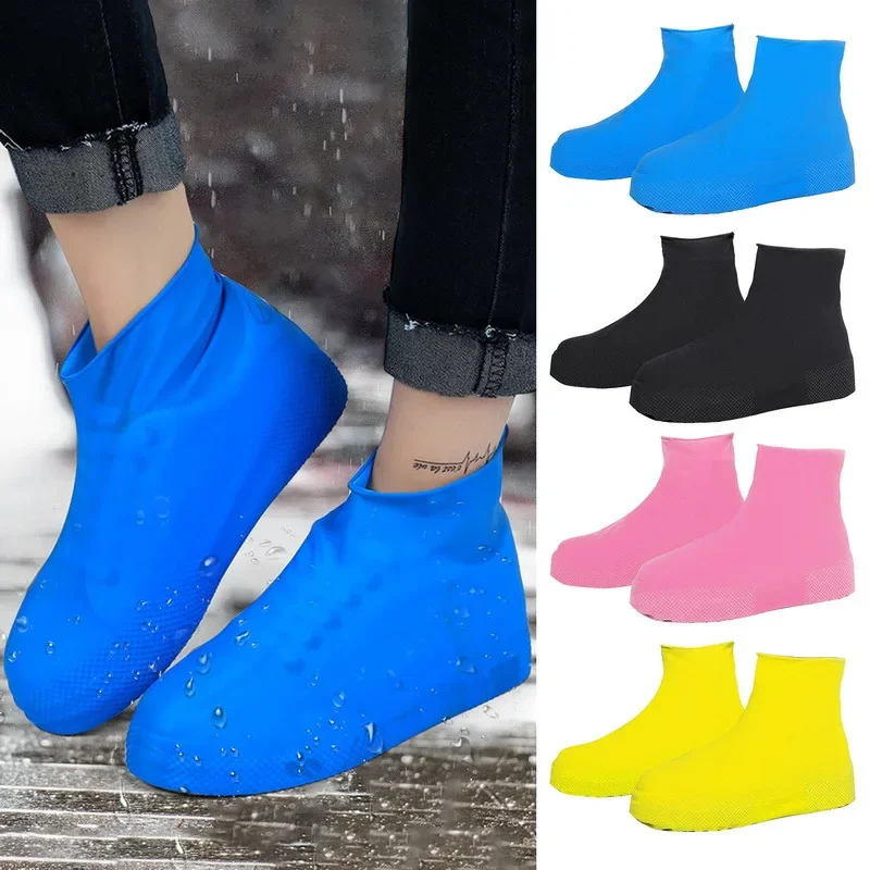 Couvre-chaussures élastique imperméable, bottes de pluie d'extérieur, couvre-chaussures de pluie antidérapant en Silicone, couvre-chaussures portables en Latex mi-épaissi en PVC