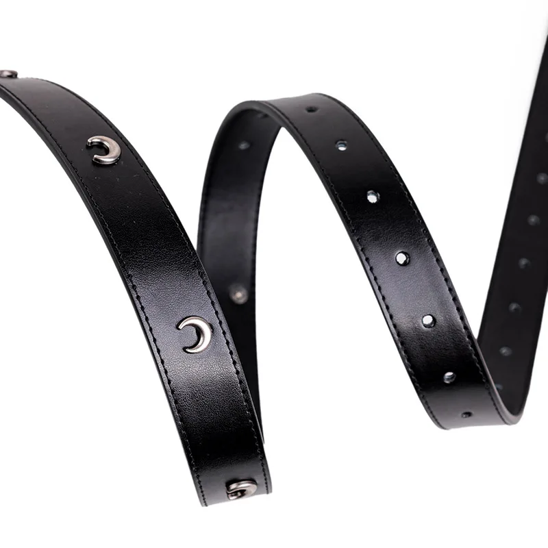 Men Women Vintage Moon Crescent Leather Belt Distressed Genuine Leather Waist Belt Versatile Casual Belt for Jeans & Coats