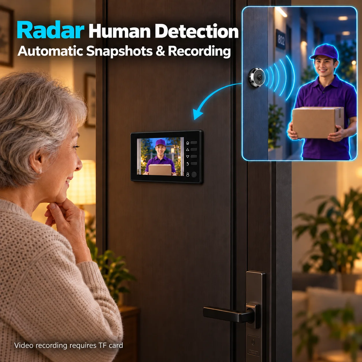 DANMINI 4.3 Inch Electronic Door Eye 1MP Security Peephole Camera Motion Detection Night Vision Photo Video Recording
