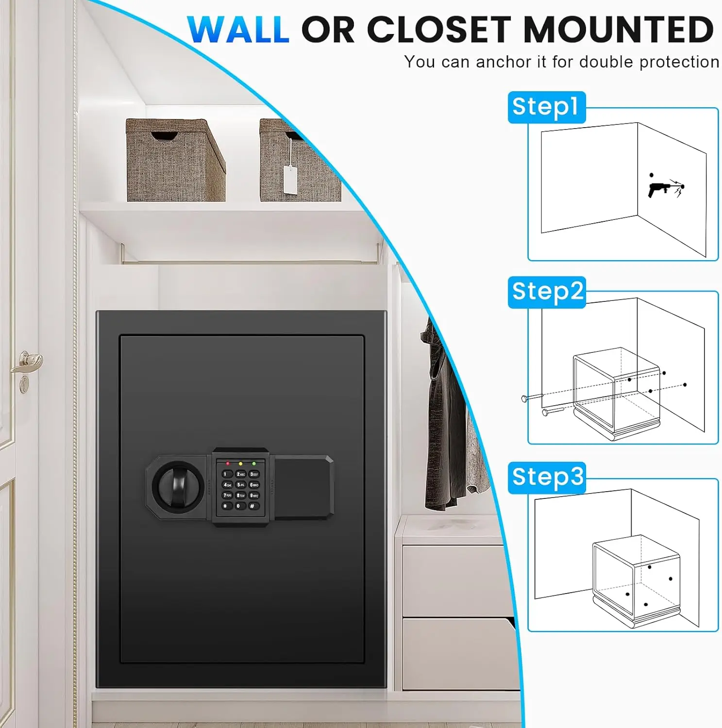 2.6 Cuft Fireproof Safe for Home Use, All Steel Fire Safe Box with Programmable Keypad, Backup Keys and Alarm System, Anti-Theft