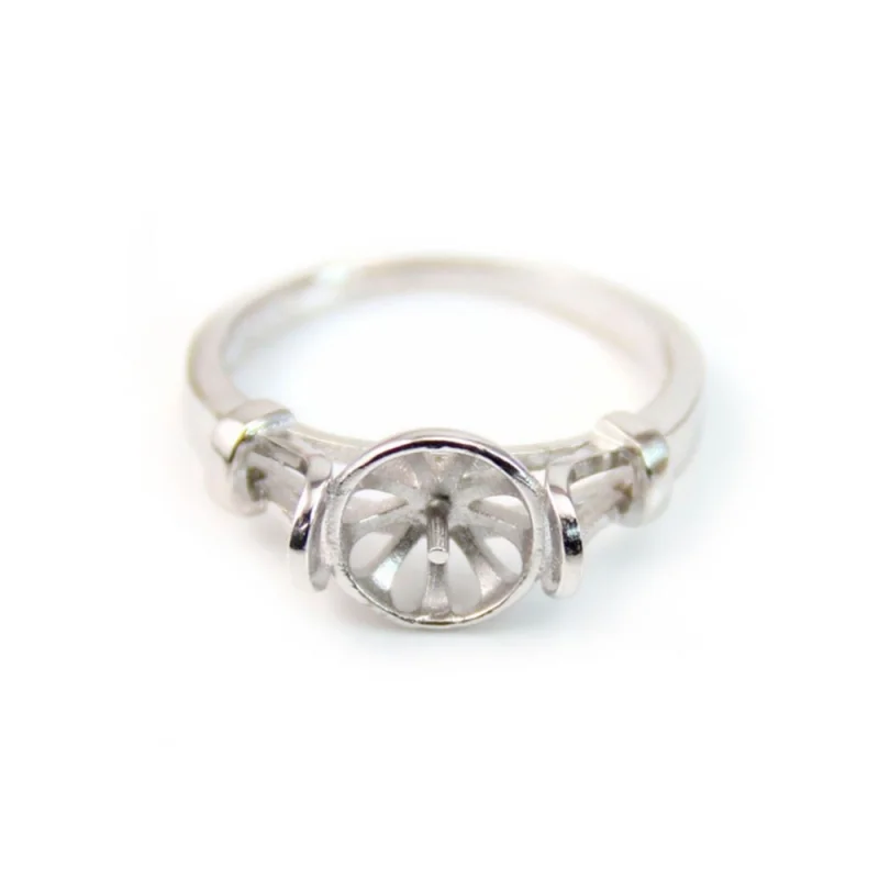 

925 Sterling Silver Ring Base Setting 16mm Platinum Plated Adjustable Tray 8mm For Half Drilled Beads Women Men Style Gift