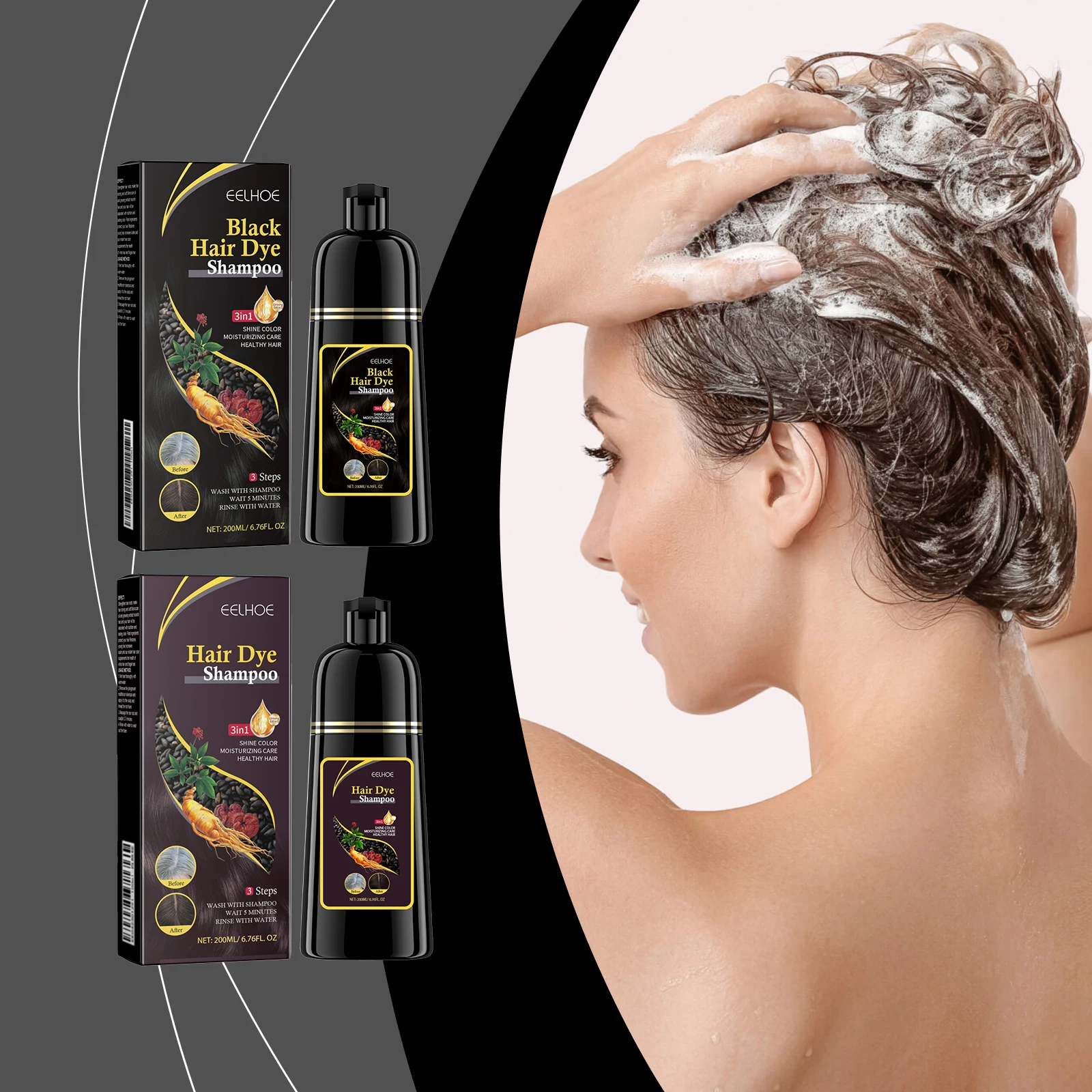 Eelhoe 200 ml graues Farbshampoo zur Deckkraft, Kräuterpflanze, DIY-Farbablagerung, Wiederbelebung des Haares, tiefe Feuchtigkeit, langanhaltender, frischer Ton