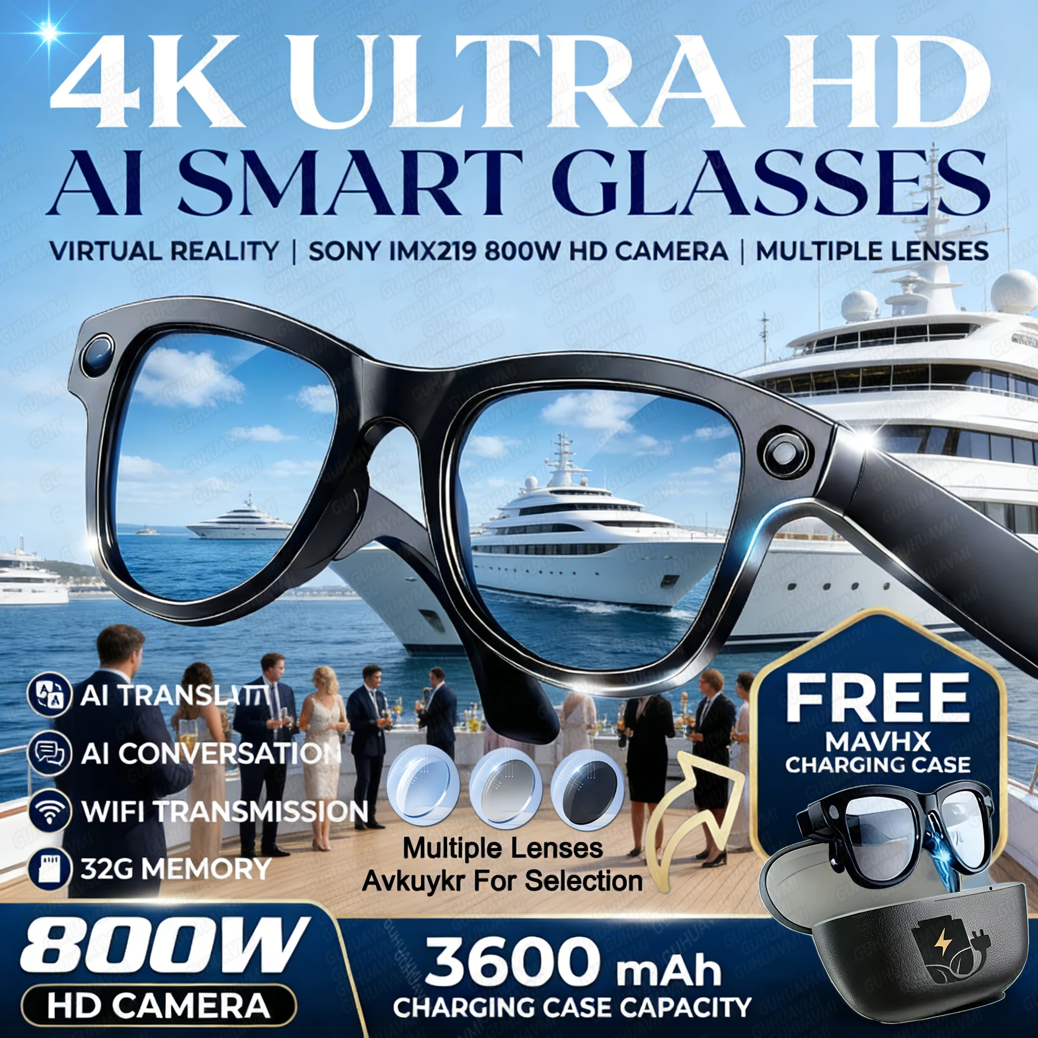 World Premiere 2026 Smart AI Glasses 4K HD 800W Pixel Camera Photos&Videos 3600mAh Battery 120+Translation 32GB Music Sunglasses