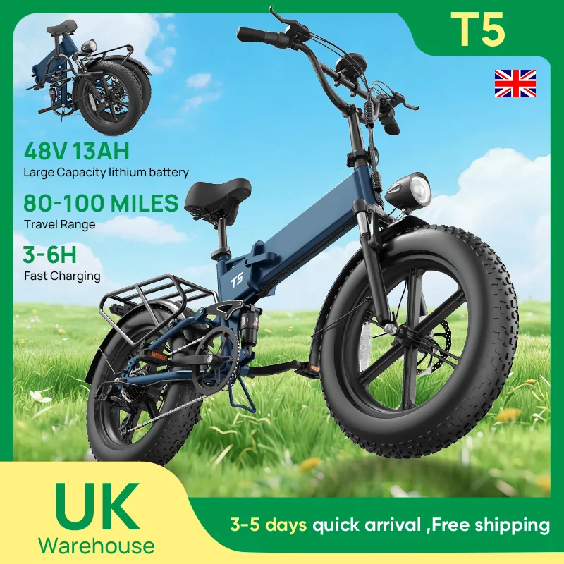 Urlife T5 Electric Bike 1500W E-Bike 48V 13Ah Battery 28MPH 100Mile Range 20X4" Fat Tire Free Shipping Foldable and portable