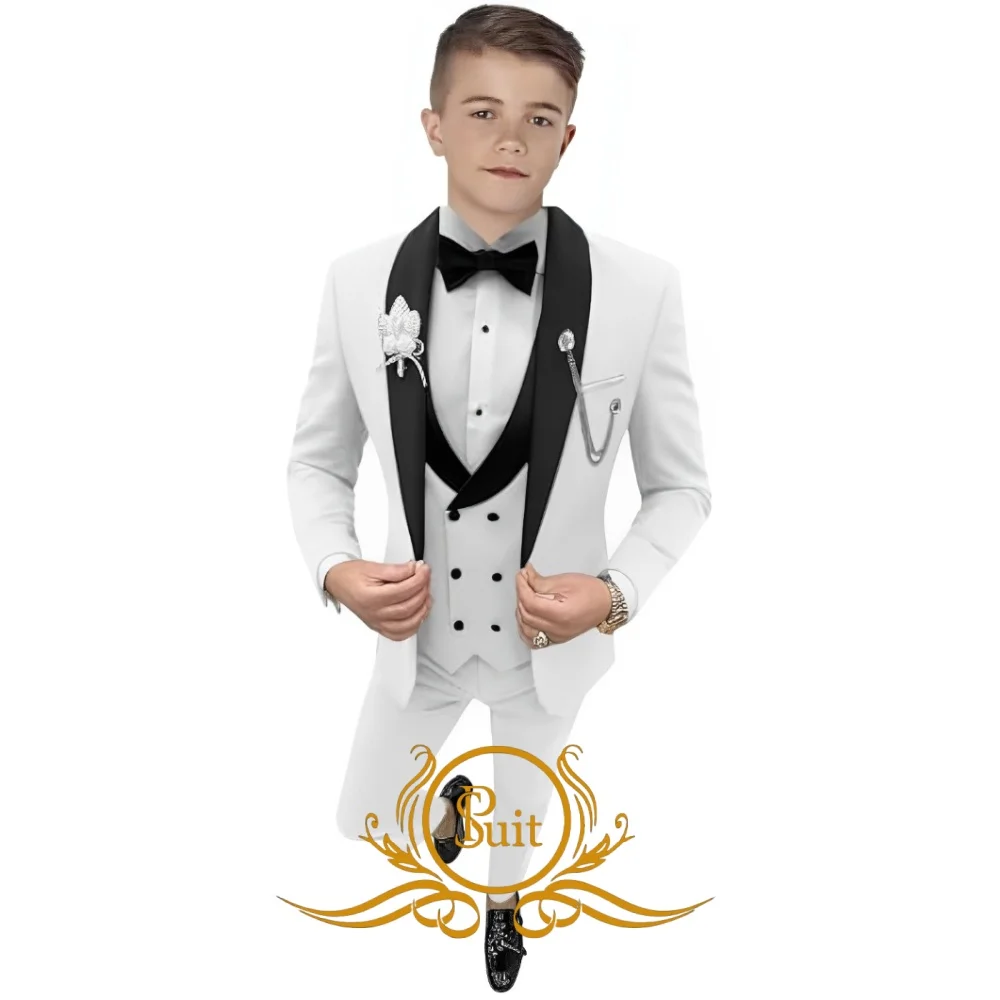 Boys Suit Wedding Jacket Pants Vest 3pcs Party Dress Shawl Collar Blazer for Kids Custom 2-16 Years Old Set