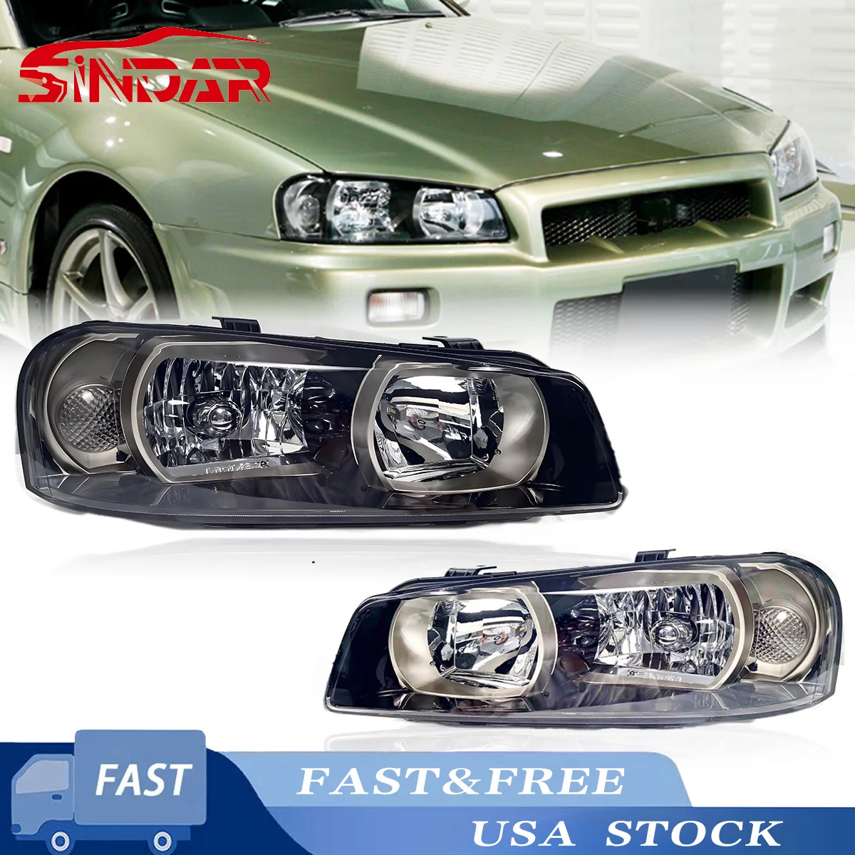 

SINDAR 2Pcs Original Headlight Suitable for Nissan Skyline 5th Generation R34 GTR GT-R 1999-2002 Head Lamp 99-02 2003-2007