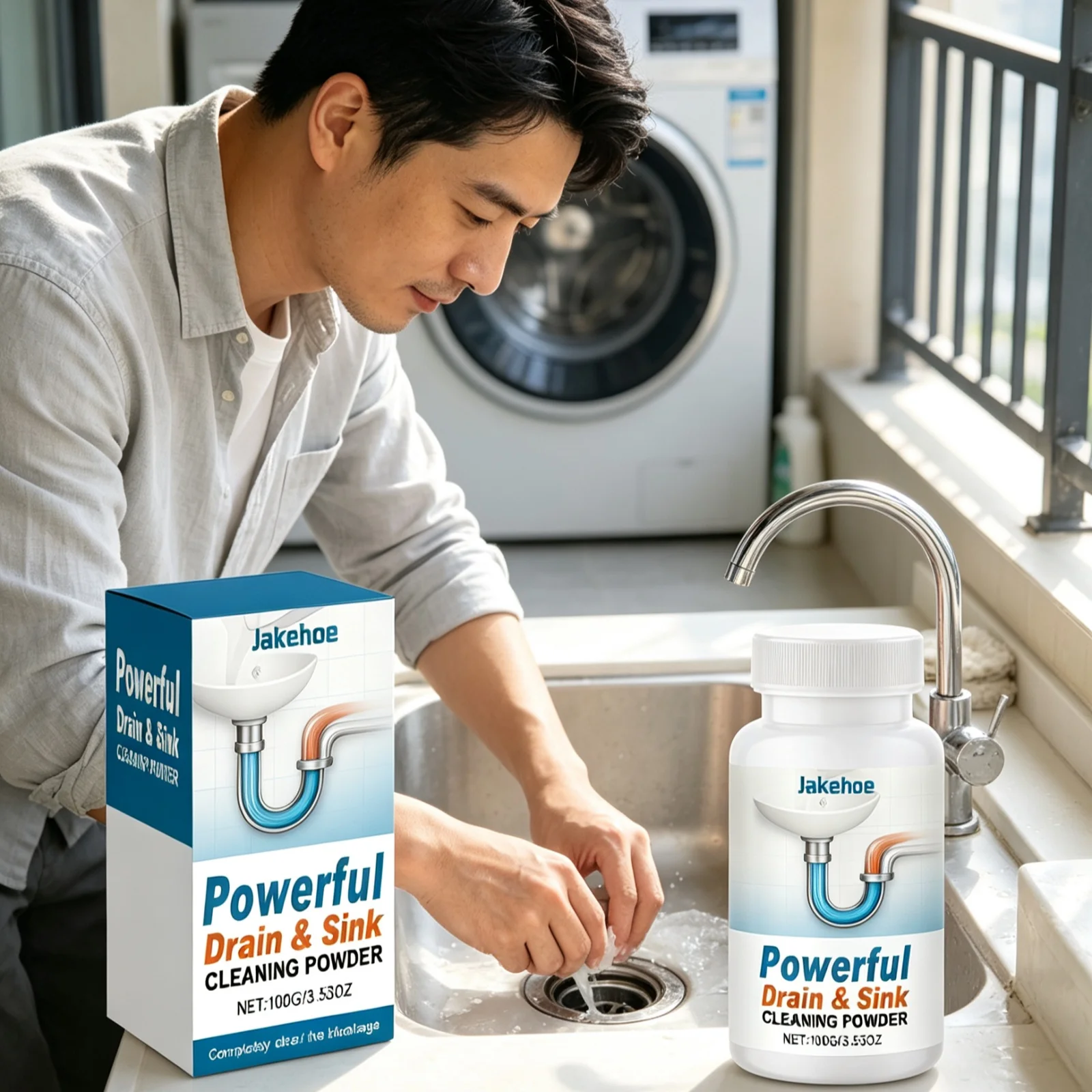 Jakehoe Drain Cleaner Powder Efficient Cleaning Fast Dissolving Dirt Break down Blockages Neutralize Odors Pipe Dredge Cleaner