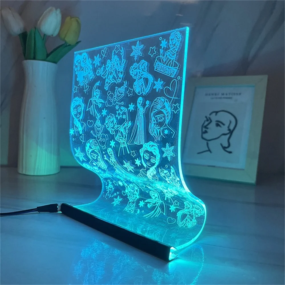 Ice Queen Table Atmosphere Light Acrylic Scroll Lamp Ledeno kraljestvo 3D Mood Light Cartoon Art Decoration Lamps 3/7 Colors