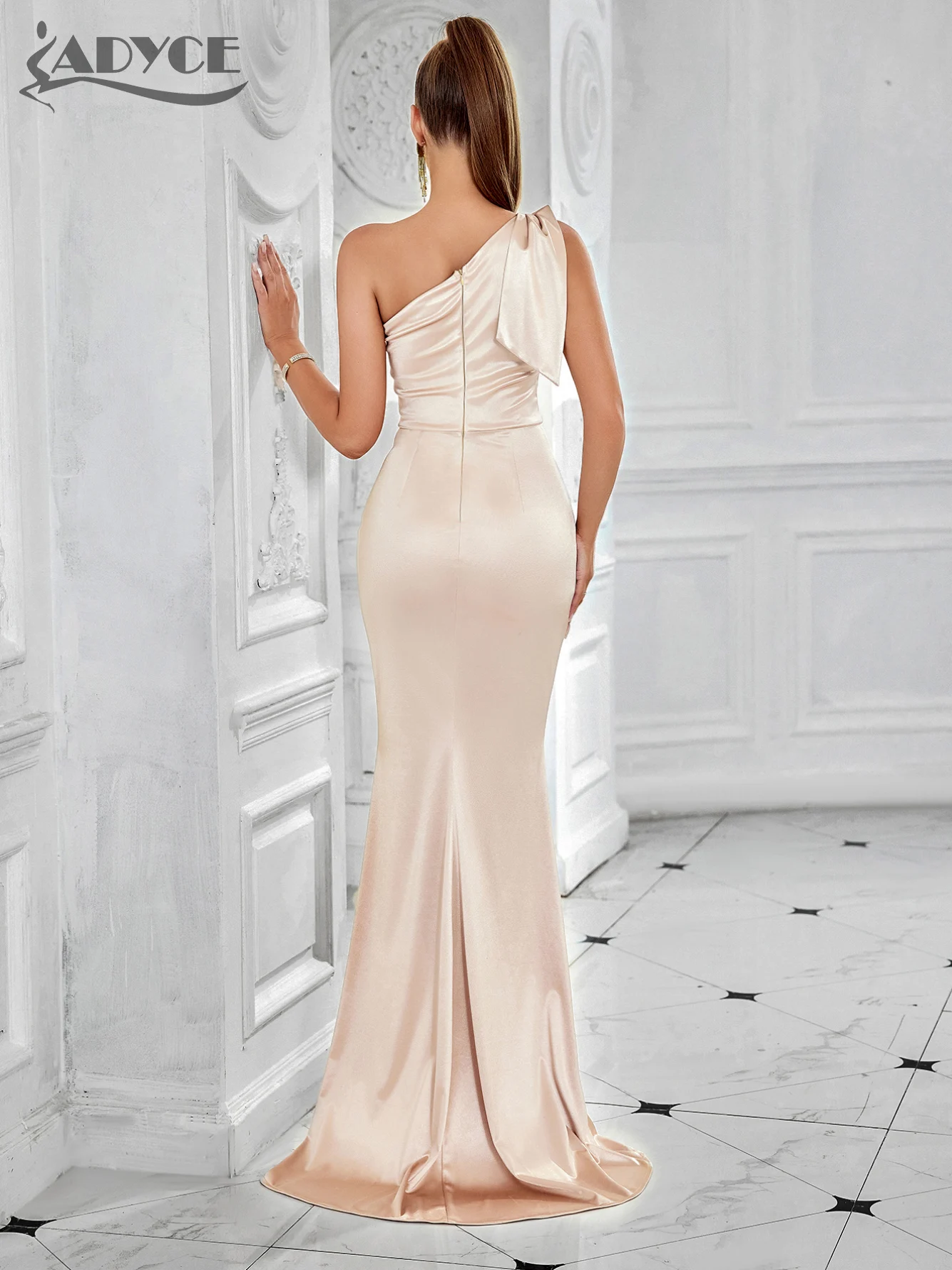 Adyce One Shoulder Elegant Women\'s High Slit Dress Sleeveless Draped Fashion Celebrity Party Female Outfits Club Sexy Dresses