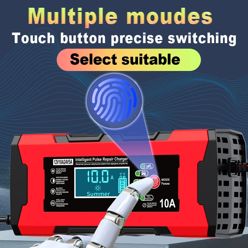 24V 5A 12V 10A Battery Charger Smart Fast Charging for Car Batteries 7-Stage Charge Pulse Repair for AGM GEL WET Lead Acid