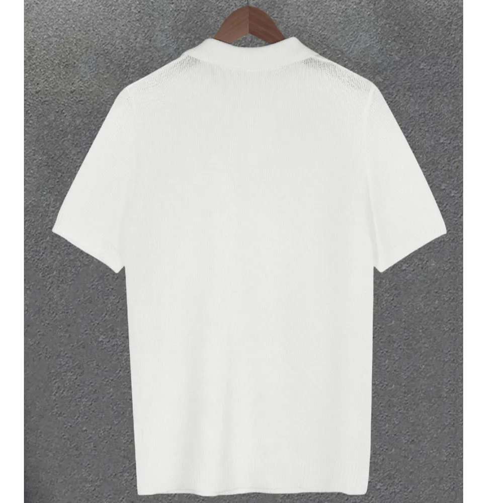 Men's Knitted Polo Shirt Summer Short Sleeve Breathable Hollowed-out Diamond Pattern Casual Slim Fit
