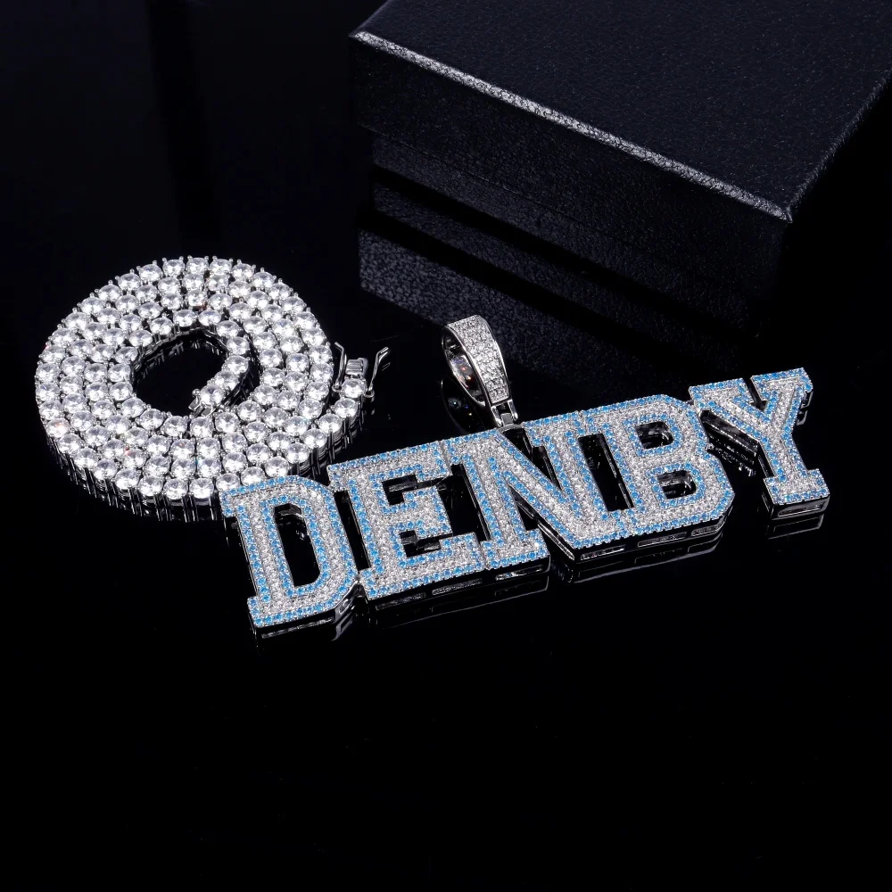 Custom Double-Color Cubic Zircon Letter Pendant Personalized Initial Necklace Chain Hip Hop Punk Jewelry Gift For Valentines Day