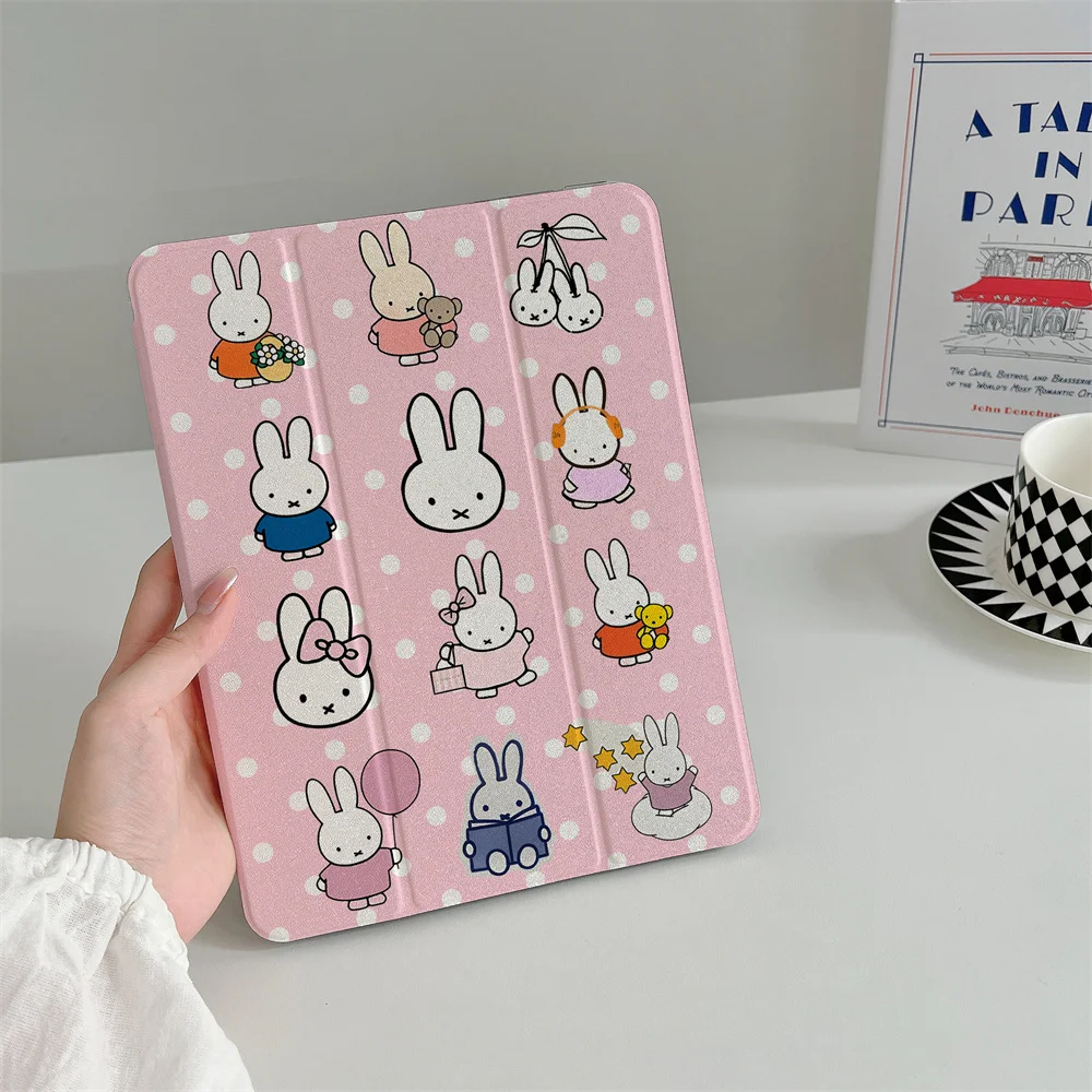 Pink Polka Dot Cute Miffy Rabbit Print iPad Case Tri-fold Cover For 2024 iPad 11' A16 Air5 Air4 IPad10 10.9 9.7 Mini 6 5 4