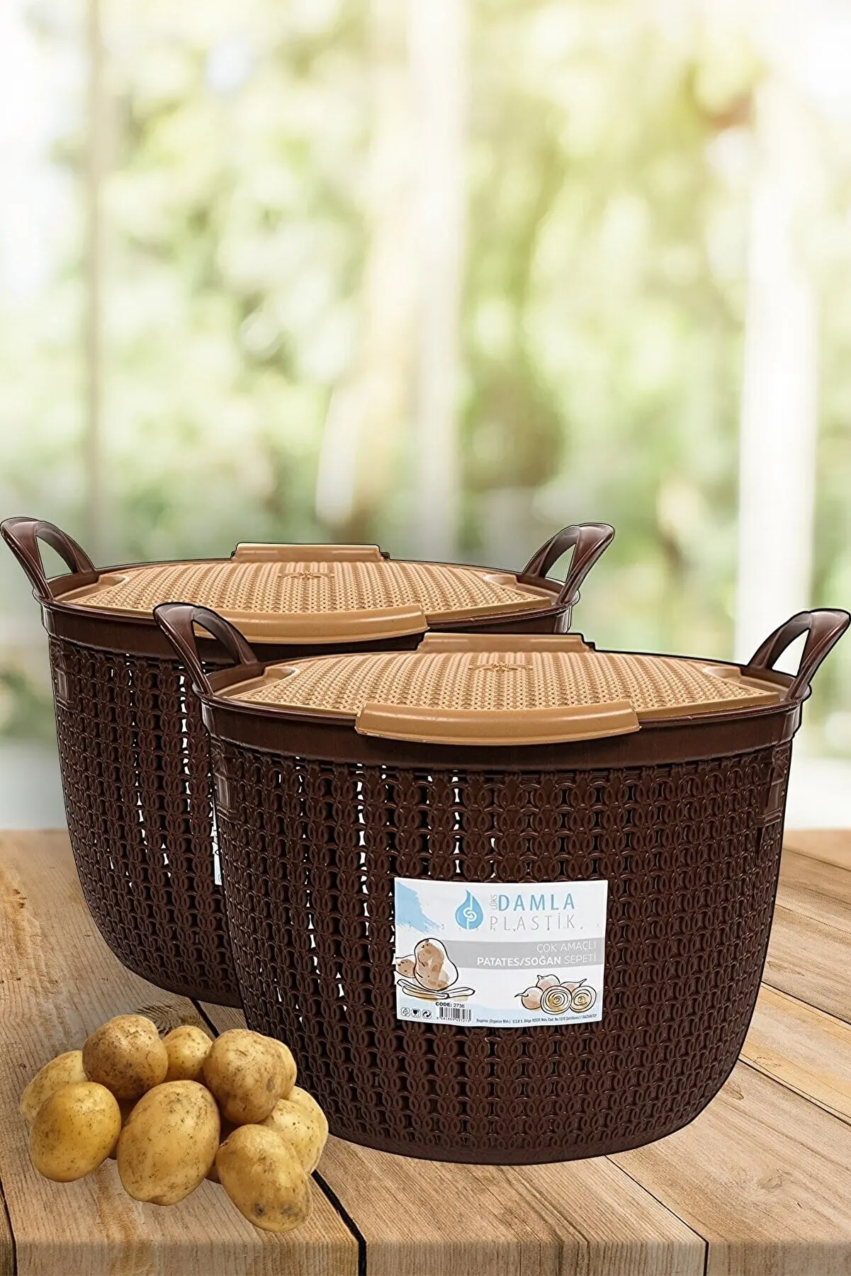 2 PCs Potato Onion Basket Brown Brown Plastic Solid Fast Shipping 12 Liter Volume