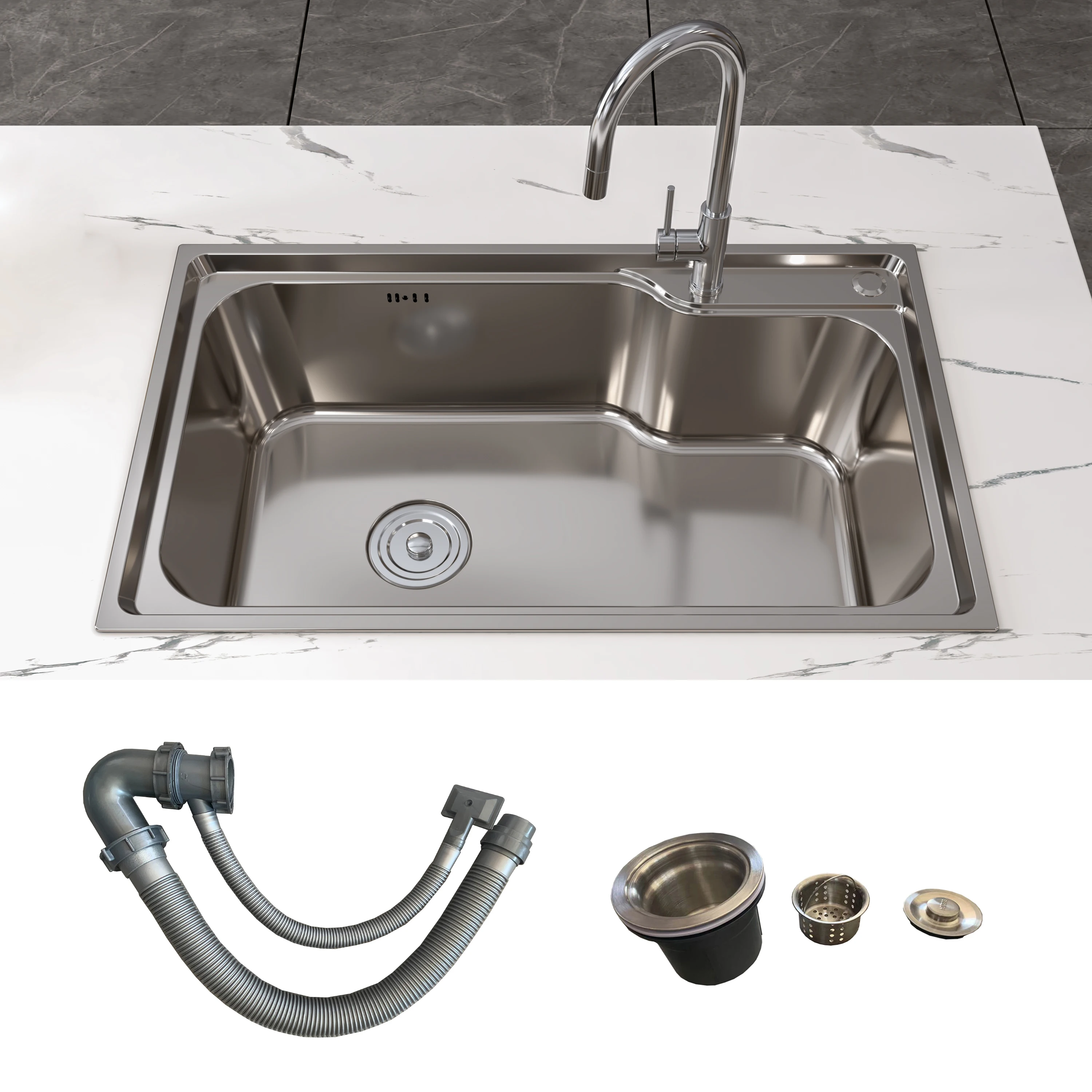 MEJE 50/75 CM Stainless Steel Kitchen Sink Single Bowl  With  Strainer,Retractable Drain Basket