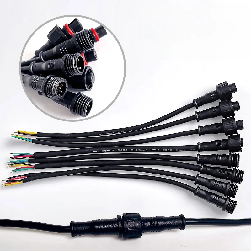 Fiche de fil de câble étanche pour bandes LED, prise mâle et femelle, connecteur de longueur 20cm, tête de petite taille, M12, 2 broches, 3 broches, 4 broches, 5 broches, IP65, 5 pièces, 20 pièces