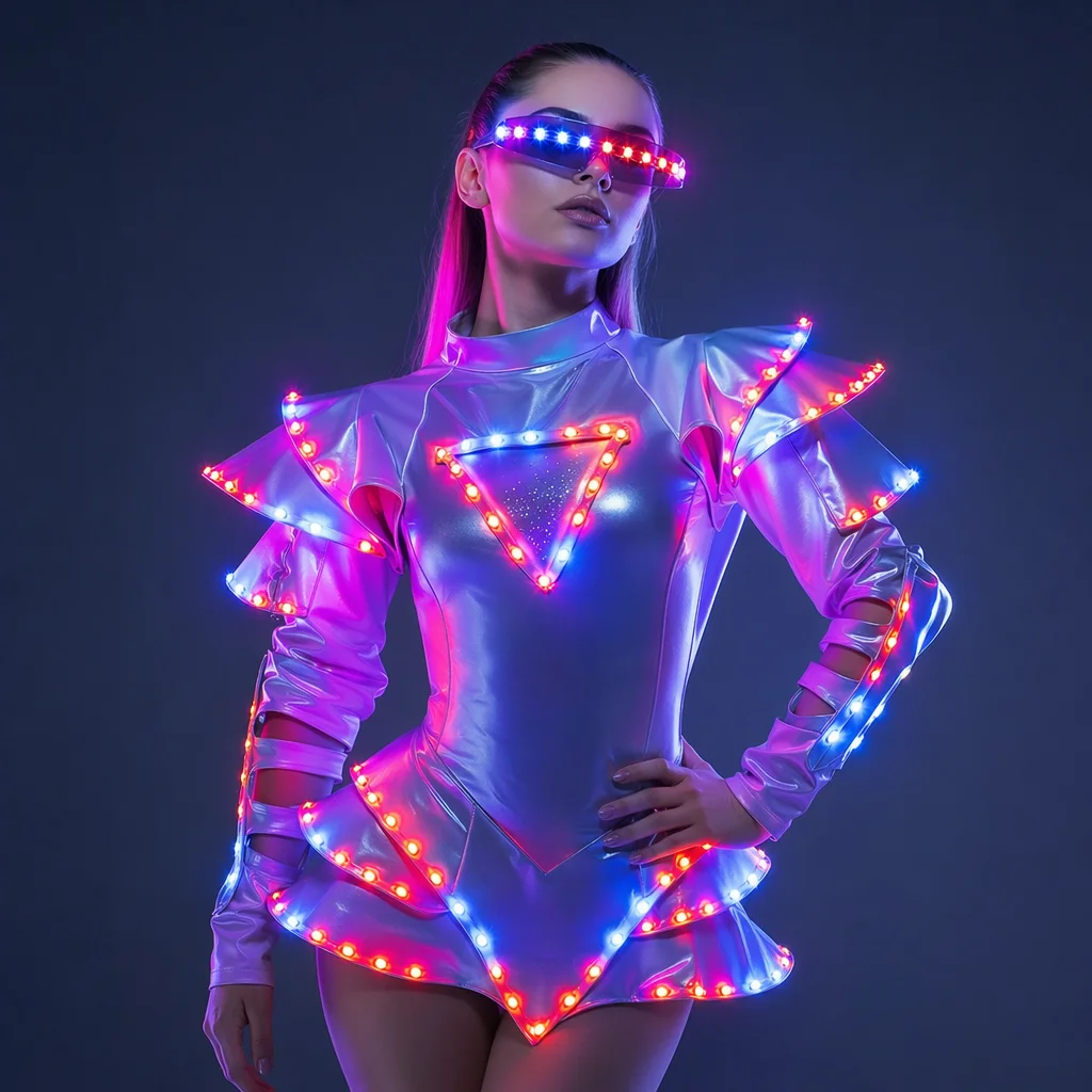 LED Female Warrior Suits Luminous Costume Suits Light Clothing For Women Ballroom Dance Glowing Dress China Ladies Accessories
