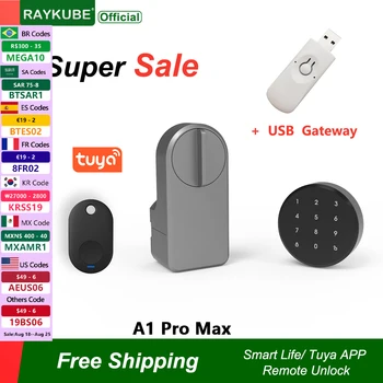 RAYKUBE A1 Pro Max Tuya BEL Smart Door Lock with Fobs Set/Keypad/Smart Key Tuya Remote Unlock Work with Alexa Google Assistant