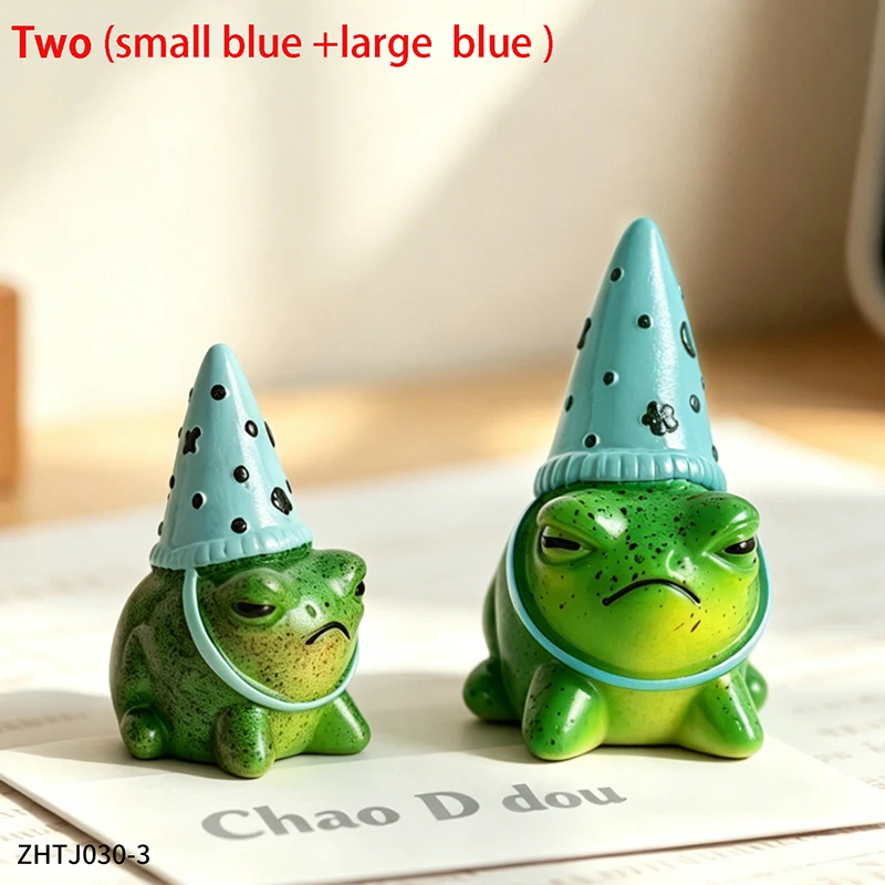 Niedliche Grummelige Frosch-Figur aus Harz mit Gepunktetem Partyhut für Schreibtisch-Dekoration Lustiges Tier-Ornament Geschenkidee für Freunde