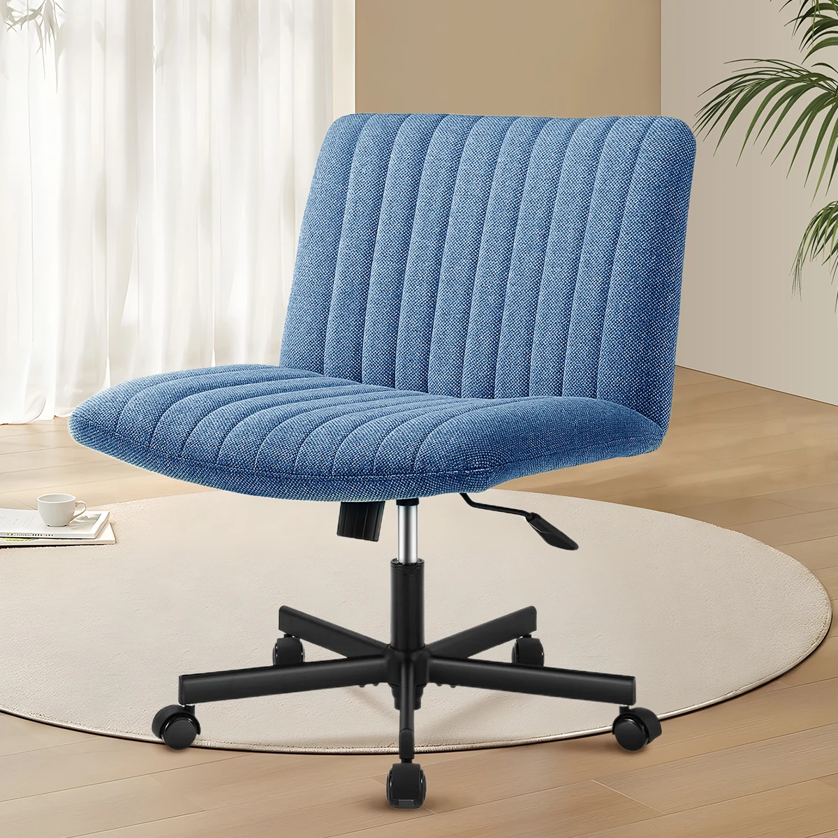 Joyfinity Criss Cross Chair with Wheels, Armless Cross Legged Office Desk Chair Swivel Fabric Computer Task Chairs for Home