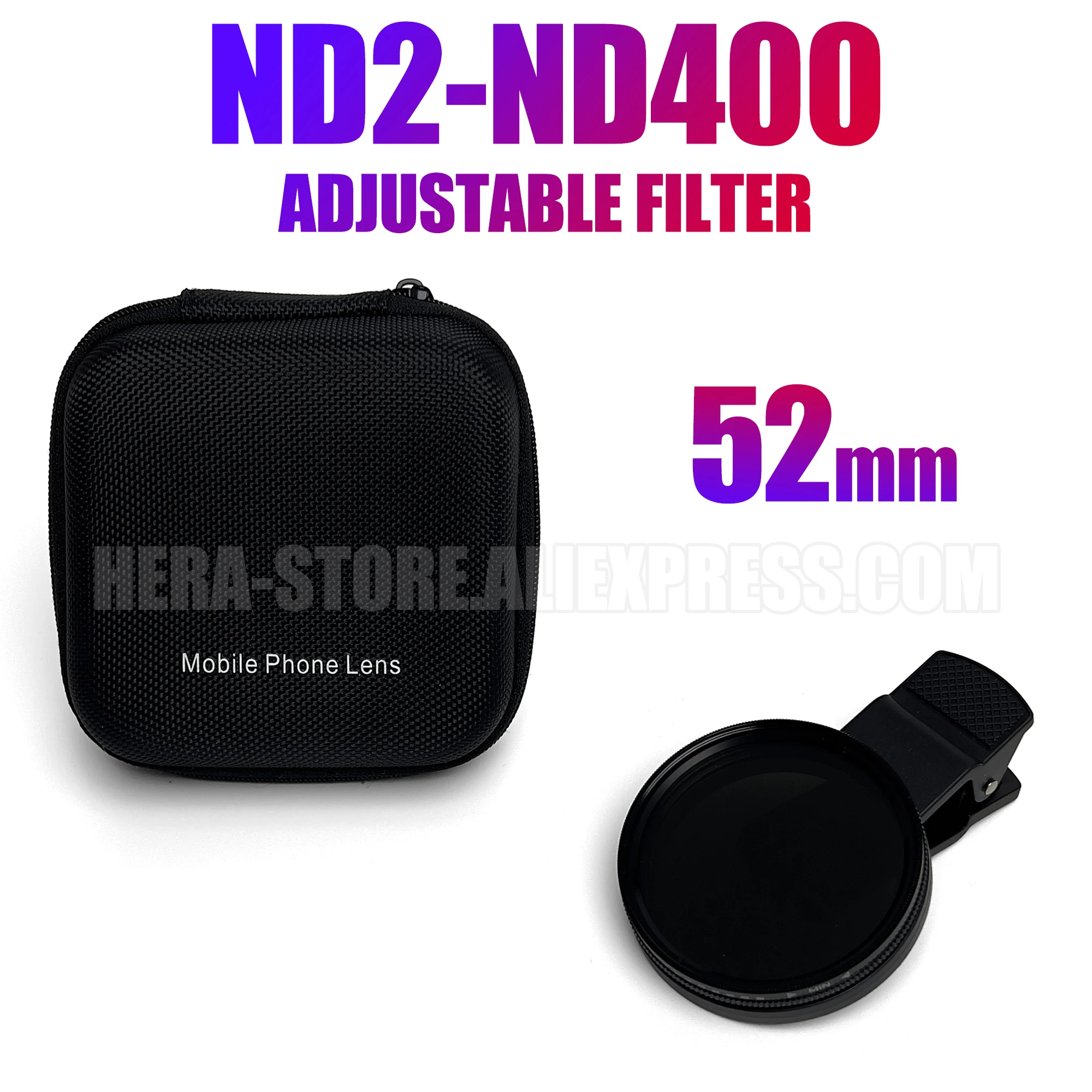 52MM ND Filter. ND2-ND400 Universal Portable Camera Lens. Professional Neutral density Lens For iPhone Mobile Phone Smartphone