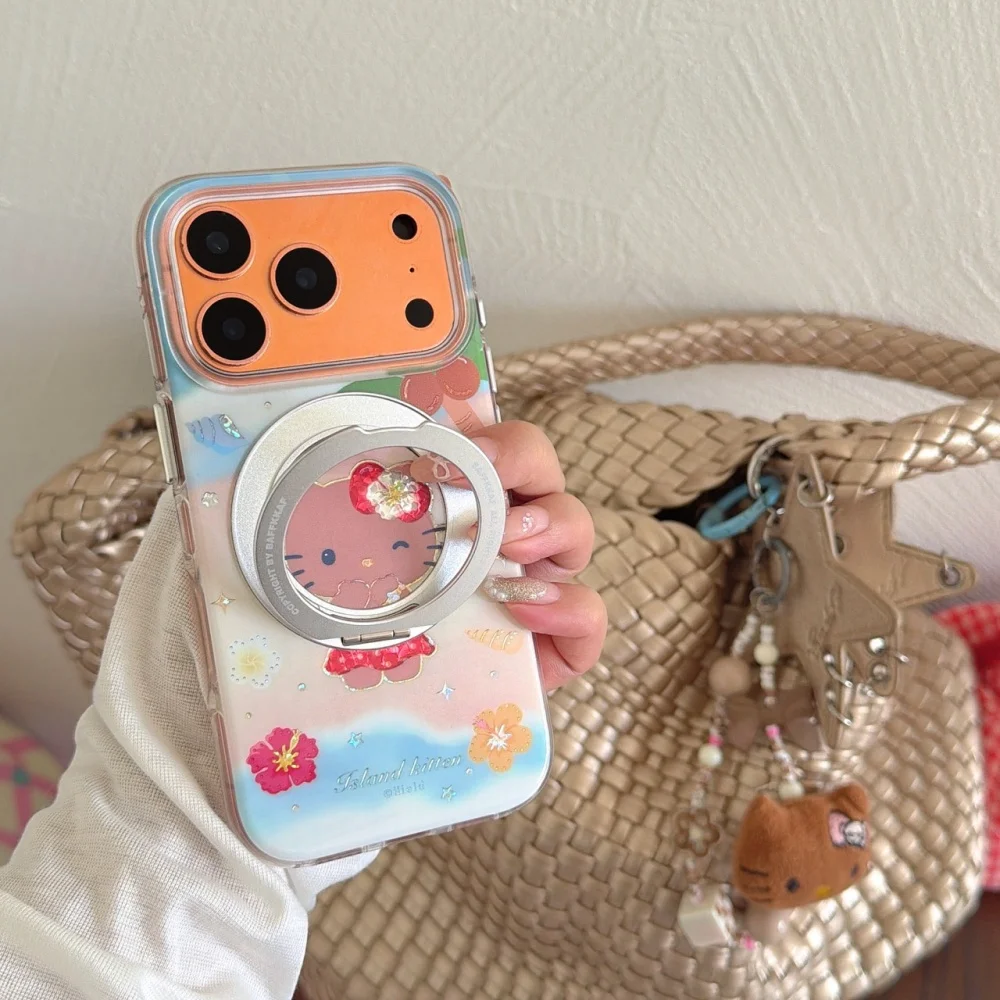 Korean Glitter Flower Hellokitty Magnetic Phone Case for iPhone 17 16 15 Pro Max 18 17 Pro 16 Pro Cover With Magsafe Stand Cases view 4