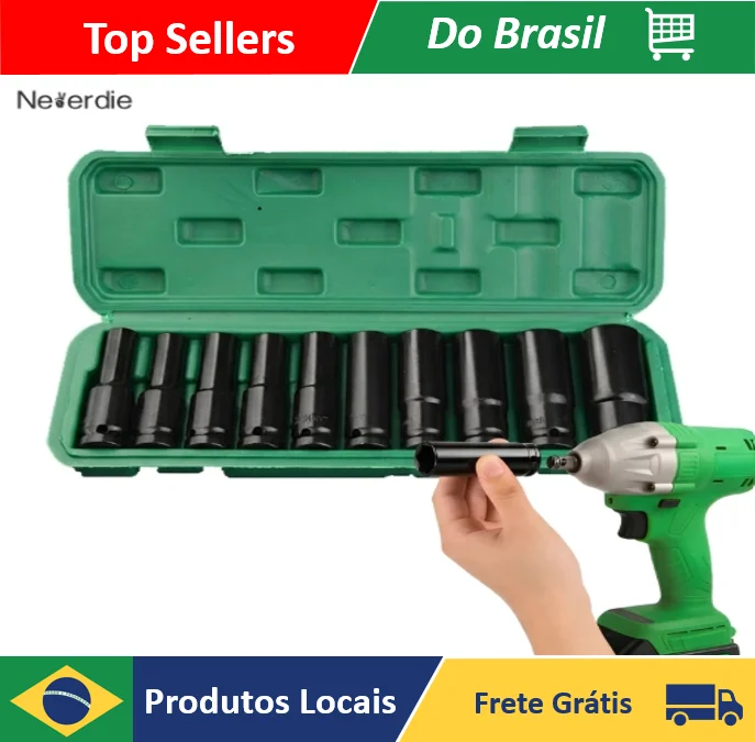 Long Impact Socket Set 1/2 10 Pieces 8 A 24mm - Neverdie store