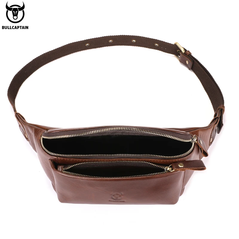 BULLCAPTAIN Cowhide Waist Bag Outdoor Sports Vintage Fanny Pack Crossbody bag shoulder bag chest bag