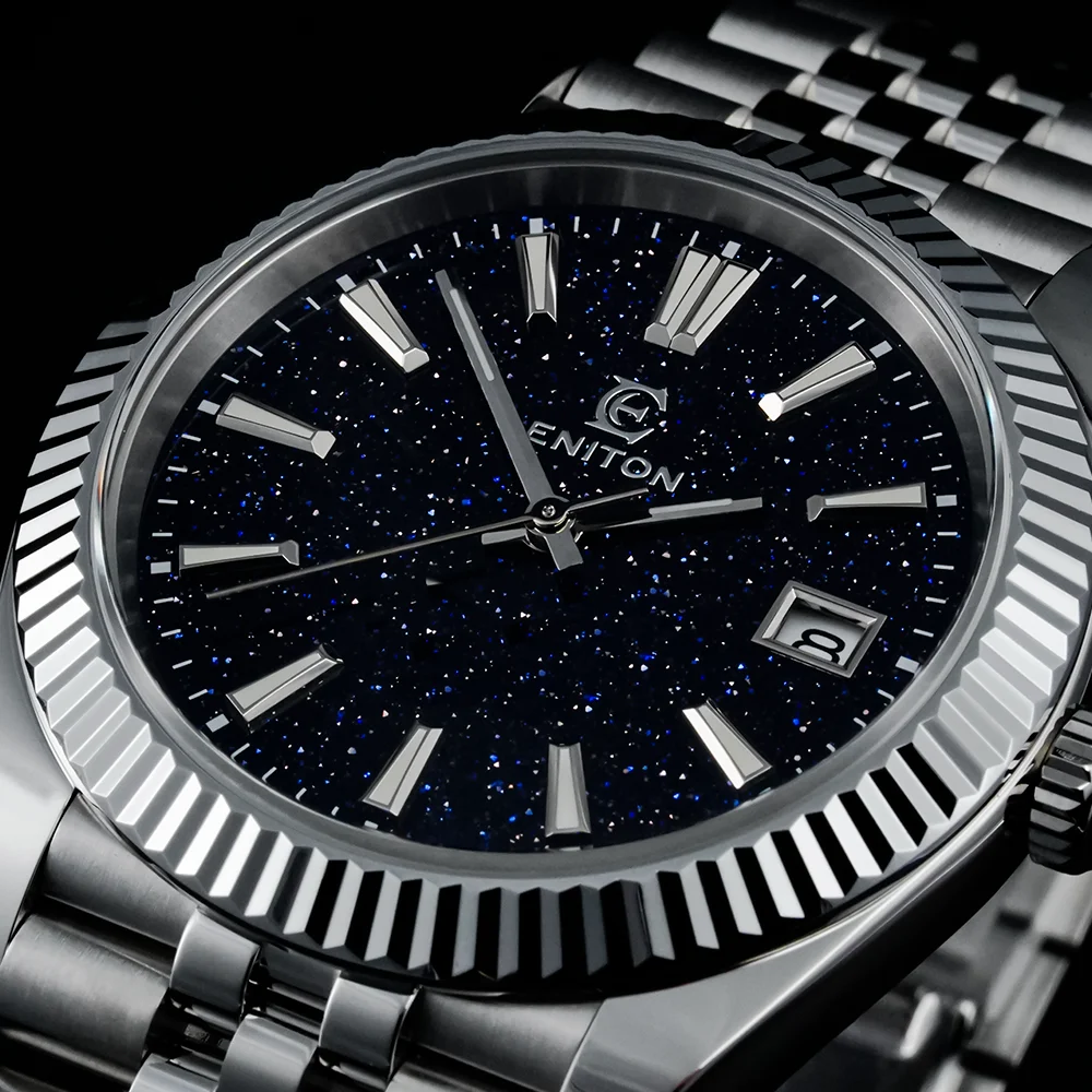 Eniton S1112G 38mm Man's Luxury Date Automatic Mechanical Watches Nh35 Movement Stone Dial Sapphire Crystal Adjustable Clasp