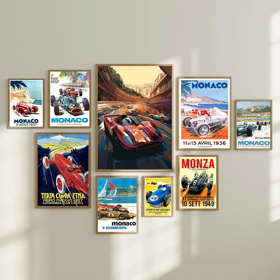 Vintage Auto Racing Posters And Prints Retro Auto Racing Canvas Painting Auto Sport Home Decor Paintings For Living Room