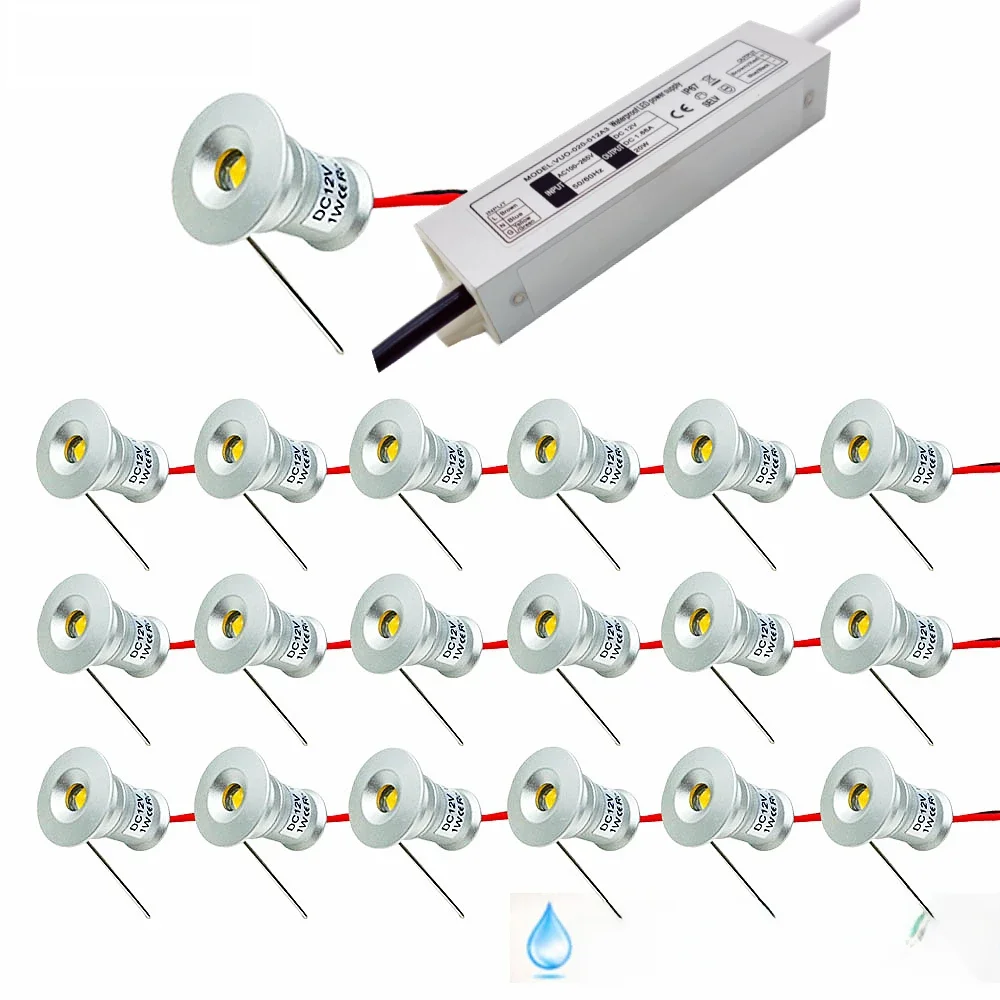 Mini Downlight Led 12V 15Mm Inbouw Kleine Spot Licht Plafond Keuken Trap Buiten Ip65 1W Spot Schijnwerper Met Transformator 110-220V - afbeelding 2