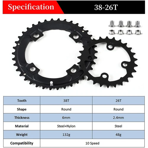 Imagen 2 del producto Plato de bicicleta 2*10S 104/64BCD plato MTB 26T 38T rueda de cadena de bicicleta de montaña de doble velocidad para platos y bielas de bicicleta de 20 velocidades