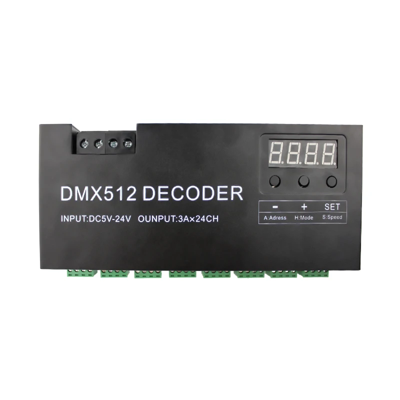 Decodificatore DMX 512 24CH RGB LED Strisce luminose Driver Display digitale Decodificatore dimmerabile Controller per nastro LED DC5V-24V 24 canali