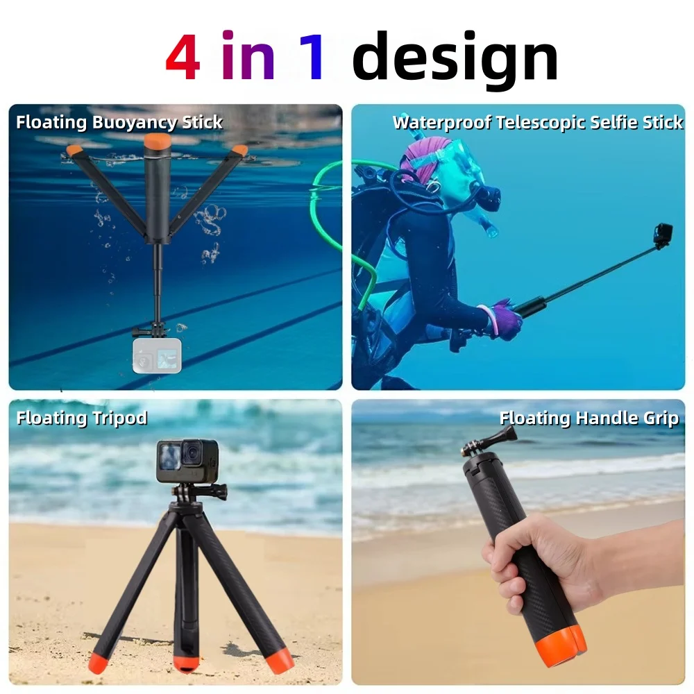 FANGTUOSI Rozkładany Statyw Podwodny z Funkcją Wyporności, Kijek do Selfie, Odpowiedni dla GoPro, Insta360, DJI OSMO i Akcesoriów do Kamer Sportowych — zdjęcie produktu 2