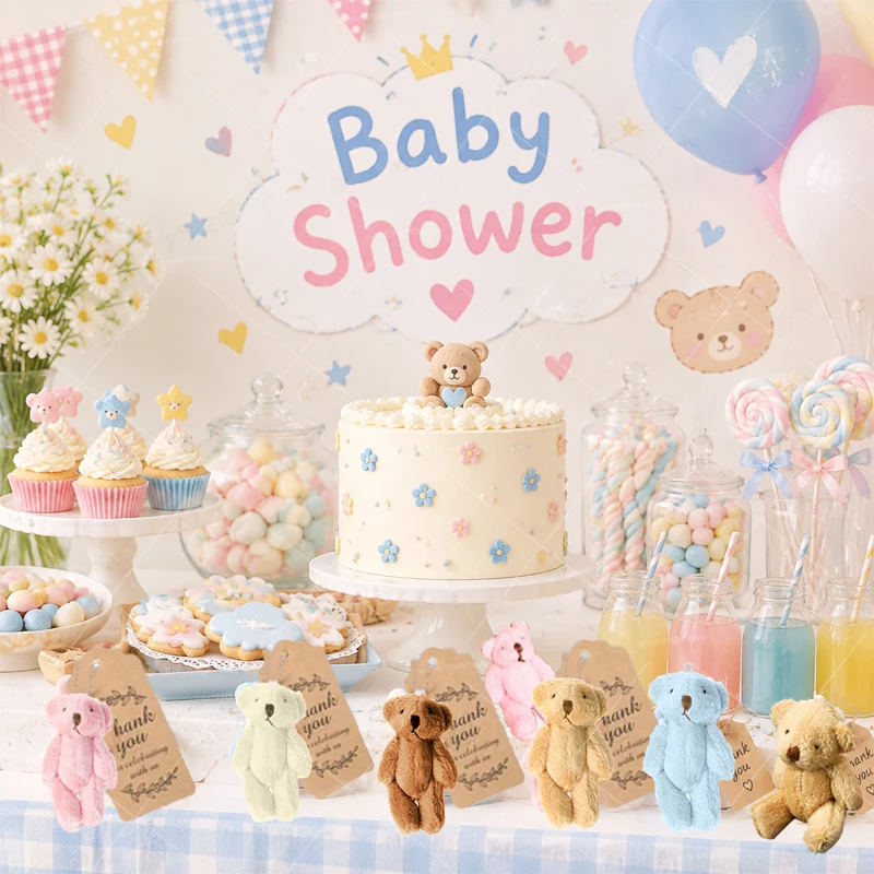 10-150Pcs Mini Bear 6cm Plush Stuffed Joint Bear Baby Shower Keychain Birthday Cake Graduation Wedding Party Favors Gifts view 3