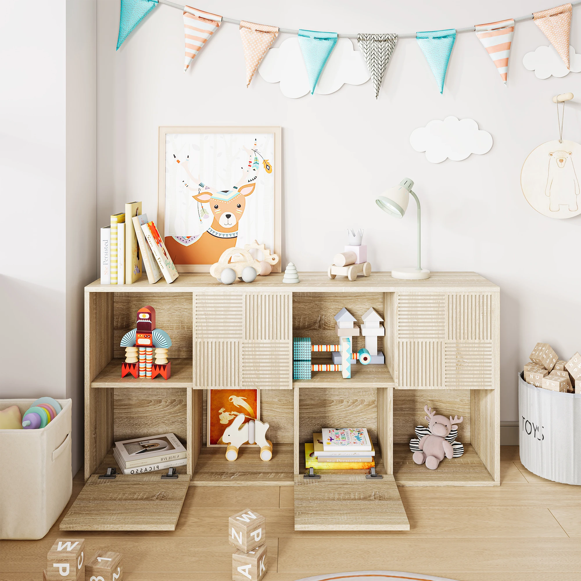 Anajqaqia 125×30×60Cm Grid Splicing Bookcase,Modular Open Bookshelf,Freestanding Toy Storage Cabinet for Living Room & Office