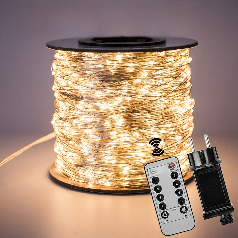 Lampki sznurkowe Fairy Lights, 120M, 1200 LED, srebrny przewód, wodoodporne, z wtyczką, do dekoracji drzew, na zewnątrz, na Boże Narodzenie, święta, wesela, do ogrodu. — zdjęcie 2