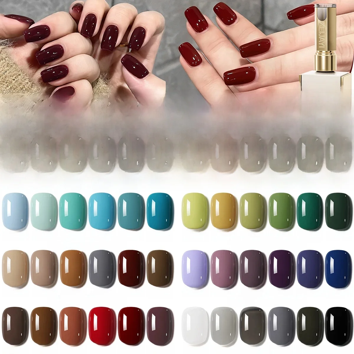 XEIJAYI 6Pcs 15ML Jelly Ice Transparent Nude Grün Blau Grün Und Bunte Und Reine Gel Nagellack set Abziehbare UV LED Gel Poli