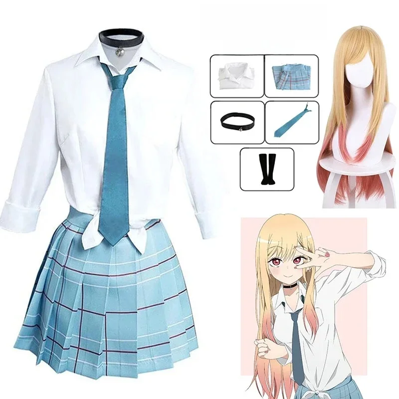 Anime My Dress Up Darling Kitagawa Marin Cosplay Kostuum Kitagawa Marin Cosplay Jurken Schooluniform Pruik Pak Meisjes Vrouwen - afbeelding 2