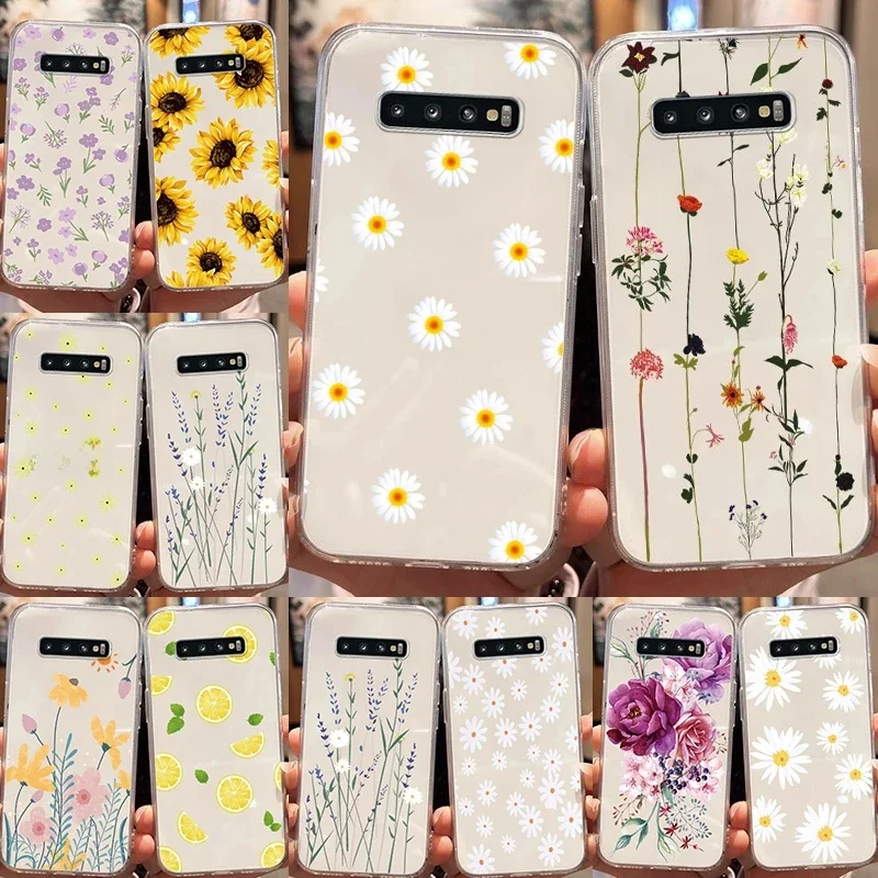 Coque en silicone transparente Ă motif de fleurs et de marguerites pour Samsung Galaxy S9 Plus S9 S10 4G S10e S10 A10 A11 M11 A20 A30 M10A A20e A40 A21S