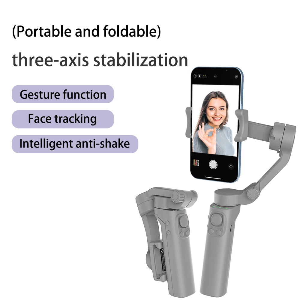 Foldable Wireless 3-Axis Smartphone Stabilizer, Face/Object Tracking, Rechargeable Battery, USB Charging, for Live Streaming etc