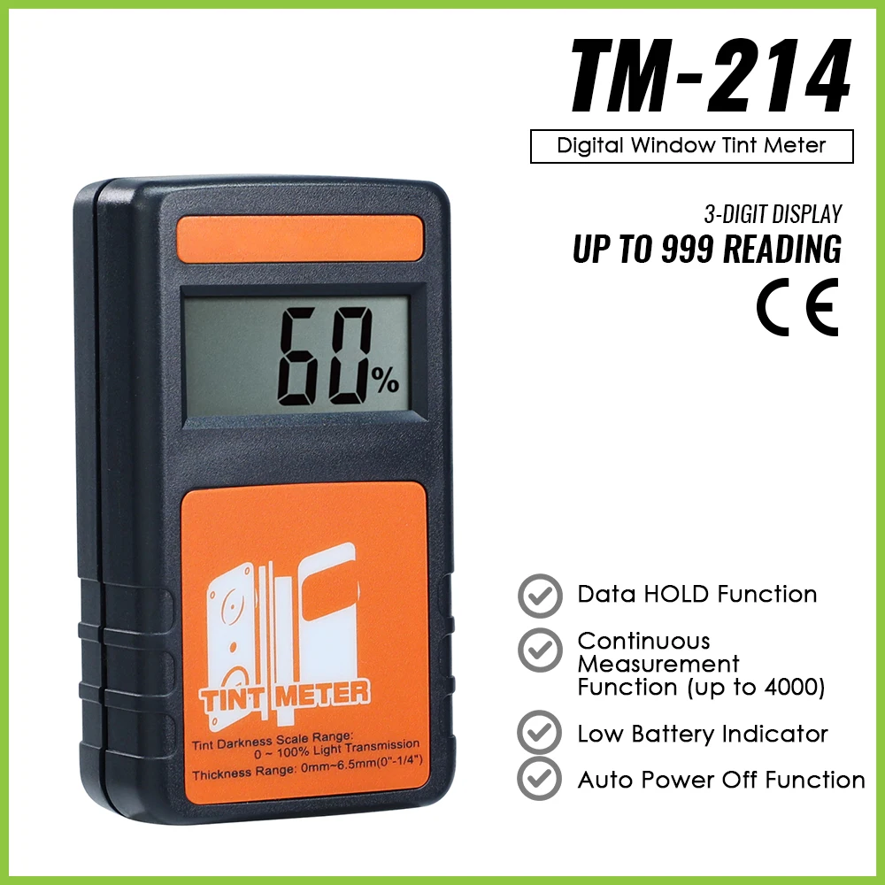 Digital Window Tint Meter Car Vehicle 4000 Continuous Measurement 100% Visual Light Transmission