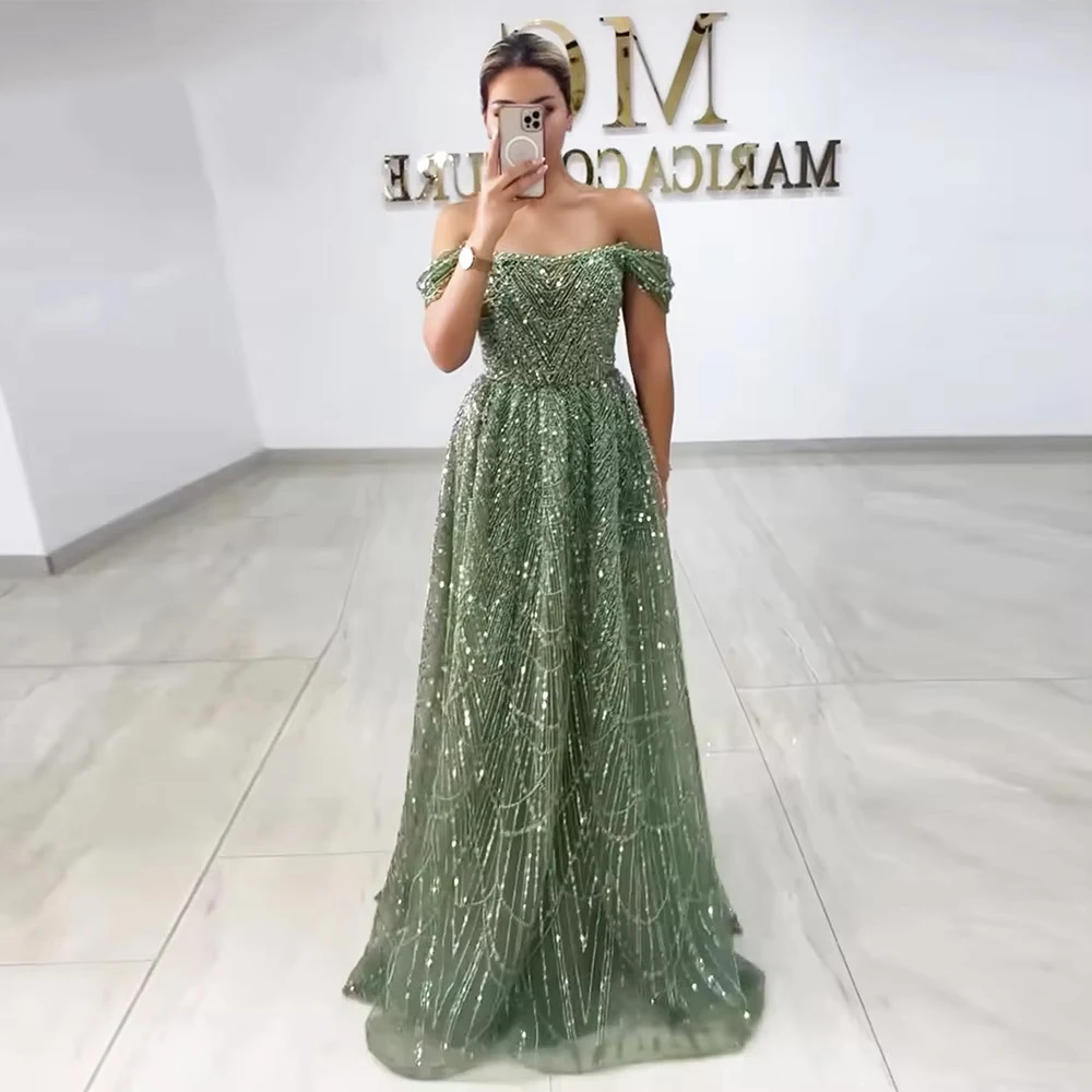 Sharon Said Luxuriöses Arabisches Perlenbesetztes Nude-Abendkleid für Dubai-Hochzeit, Schulterfrei, Übergröße, Formelle Partykleider SS676 Maßanfertigung – Detail 5