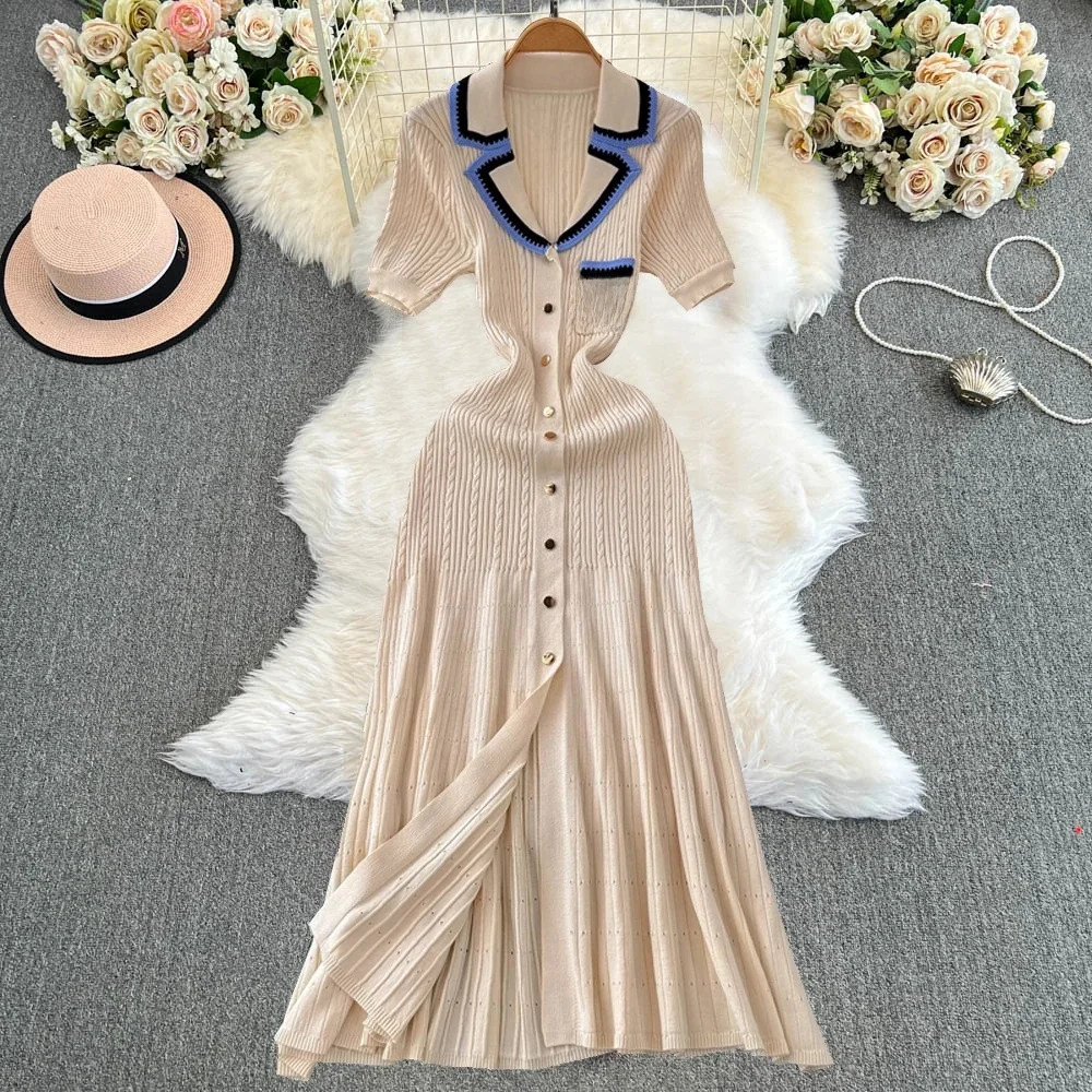 YuooMuoo kobiety ubierają 2024 New Arrival kobiety dzianinowa sukienka Maxi elegancka karbowana haftowana długa koszula sukienka sweter damski Vestidos — zdjęcie 2